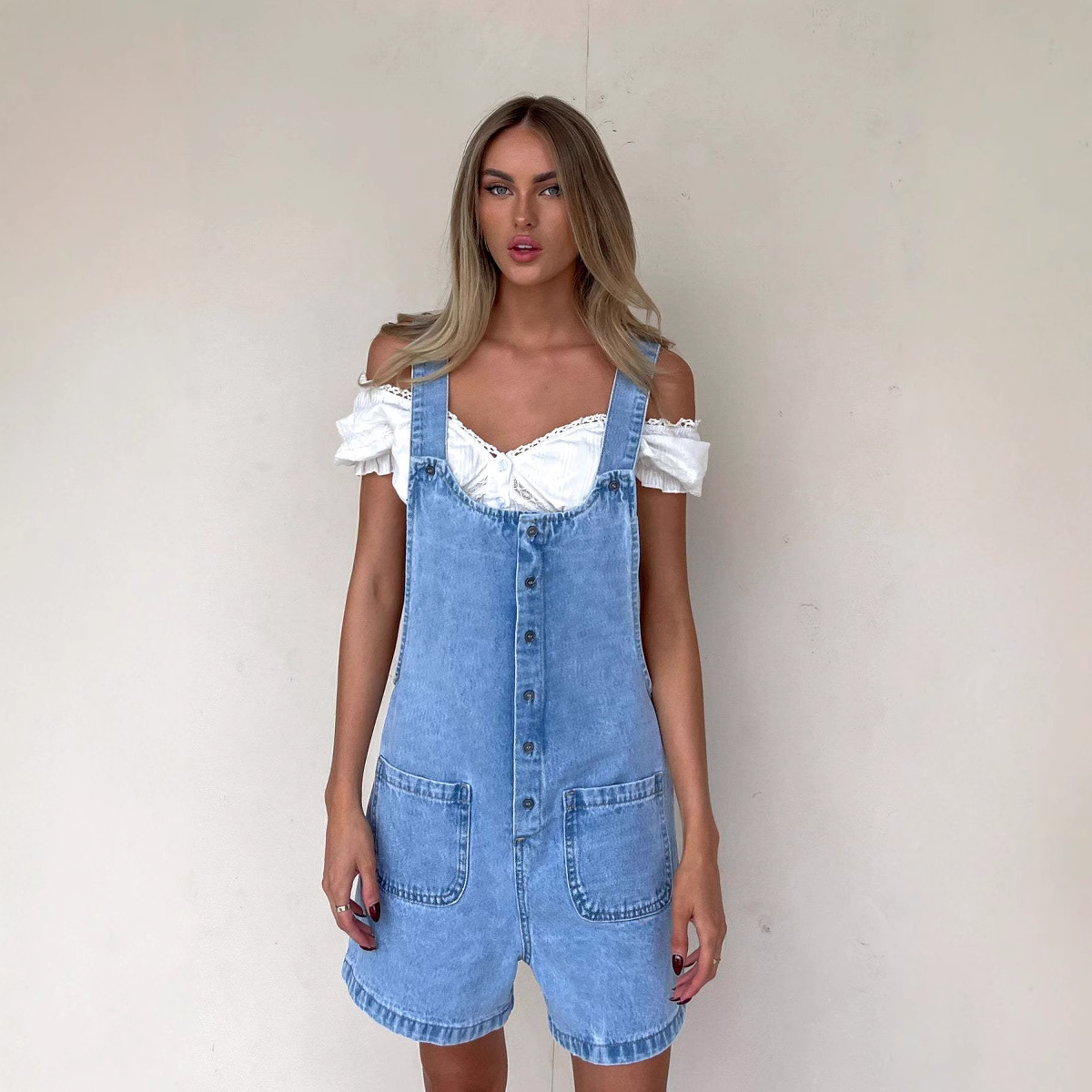 Women's Cotton Denim Short Overalls
