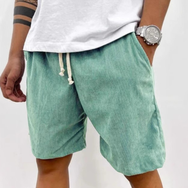 Men’s Light Green Polyester Corduroy Shorts