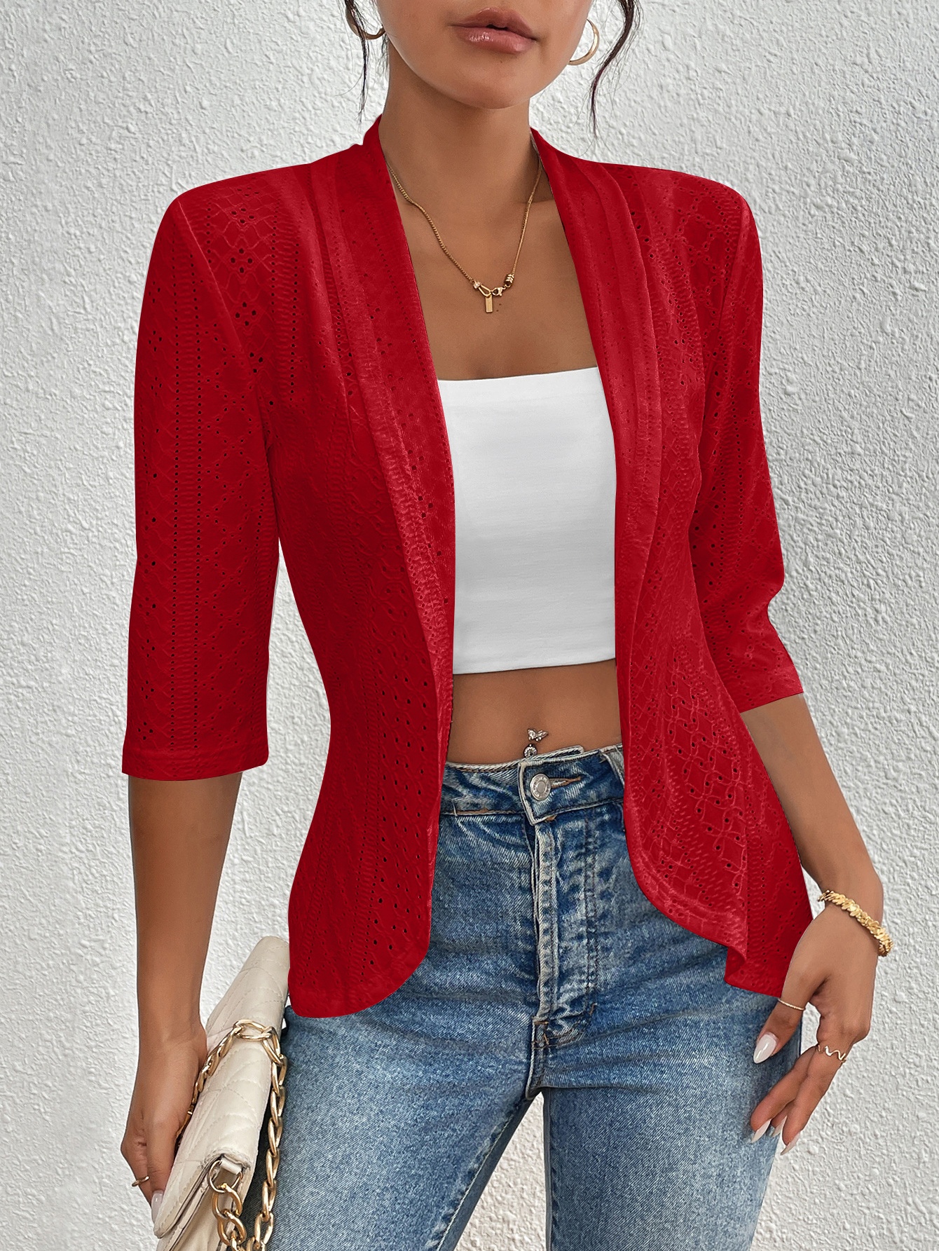 Women's Textured Half-Sleeve Open-Front Coat