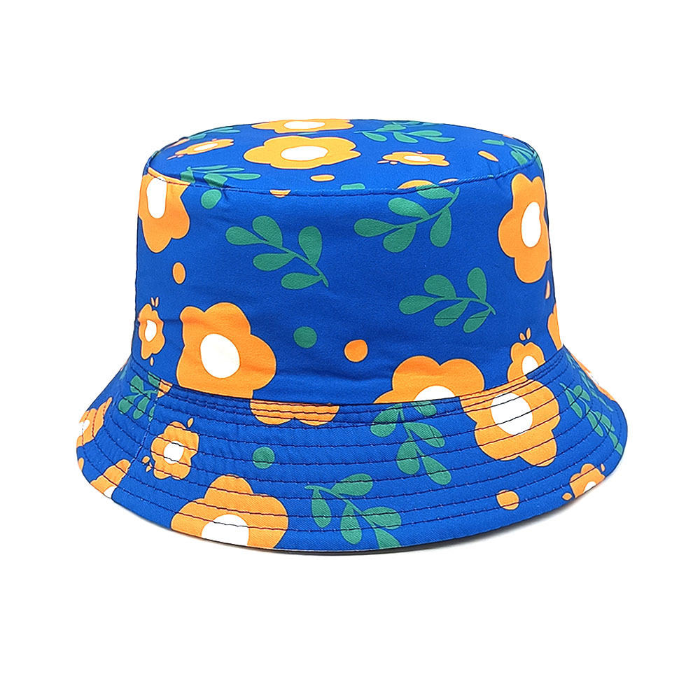Blue Floral Polyester Bucket Hat