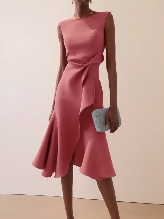 Women's Pink Side-Bow Draped Midi Dress