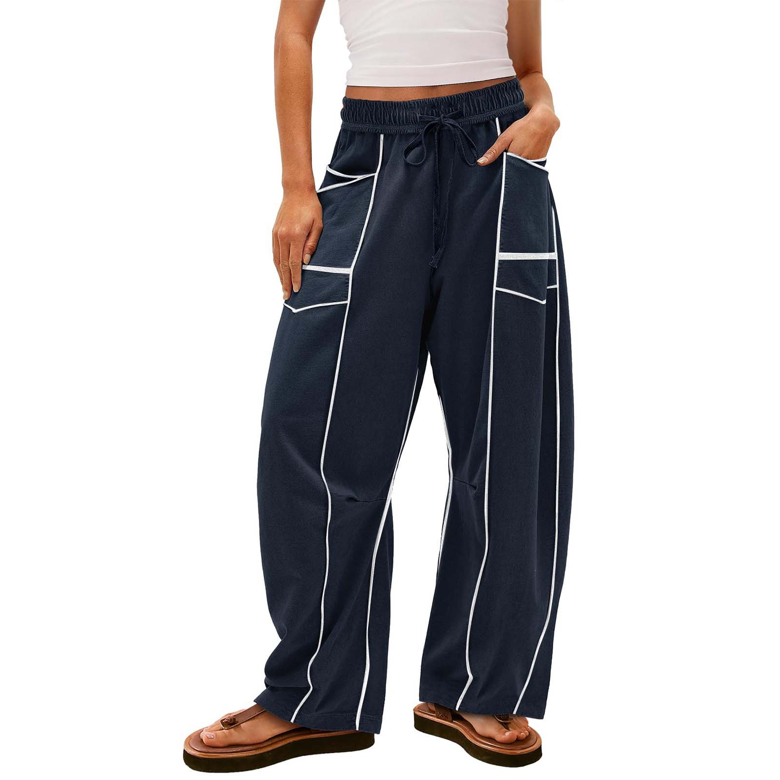 Women's Dark Blue Piped Wide-Leg Pants