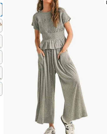 Women's Pleated Top and Wide-Leg Pants Set