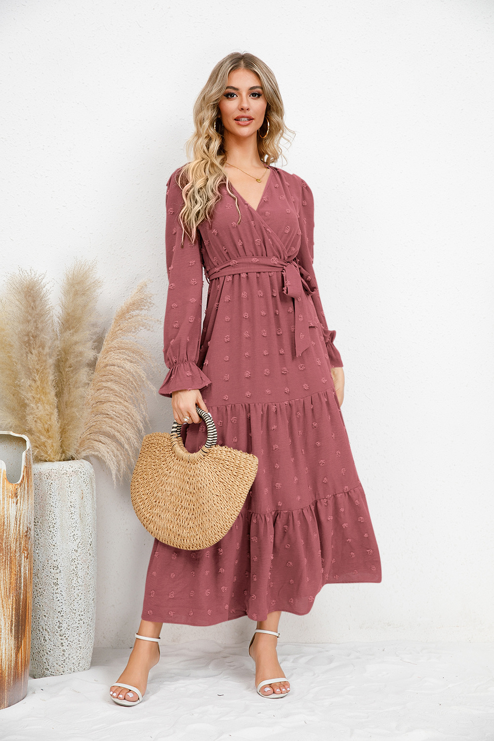 Women's Textured-Dot Tiered Dress