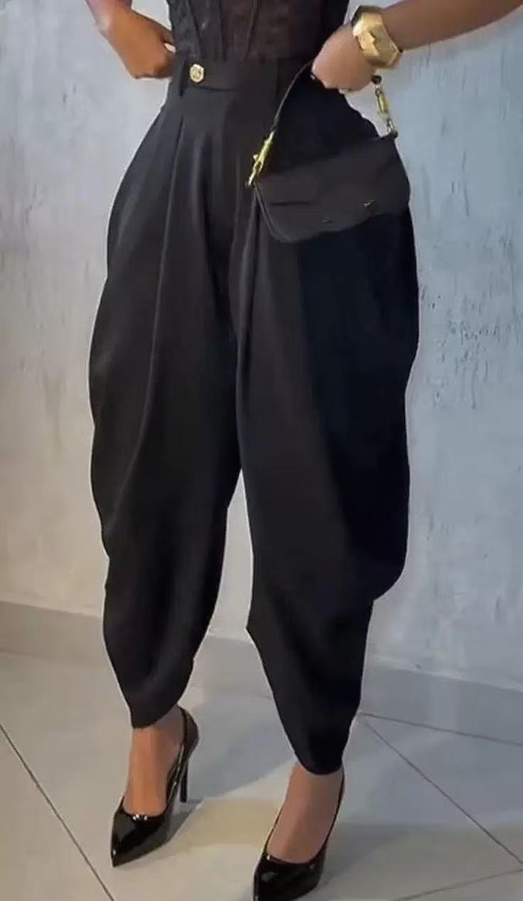 Black Pleated Draped Trousers — Manufacturer Size L