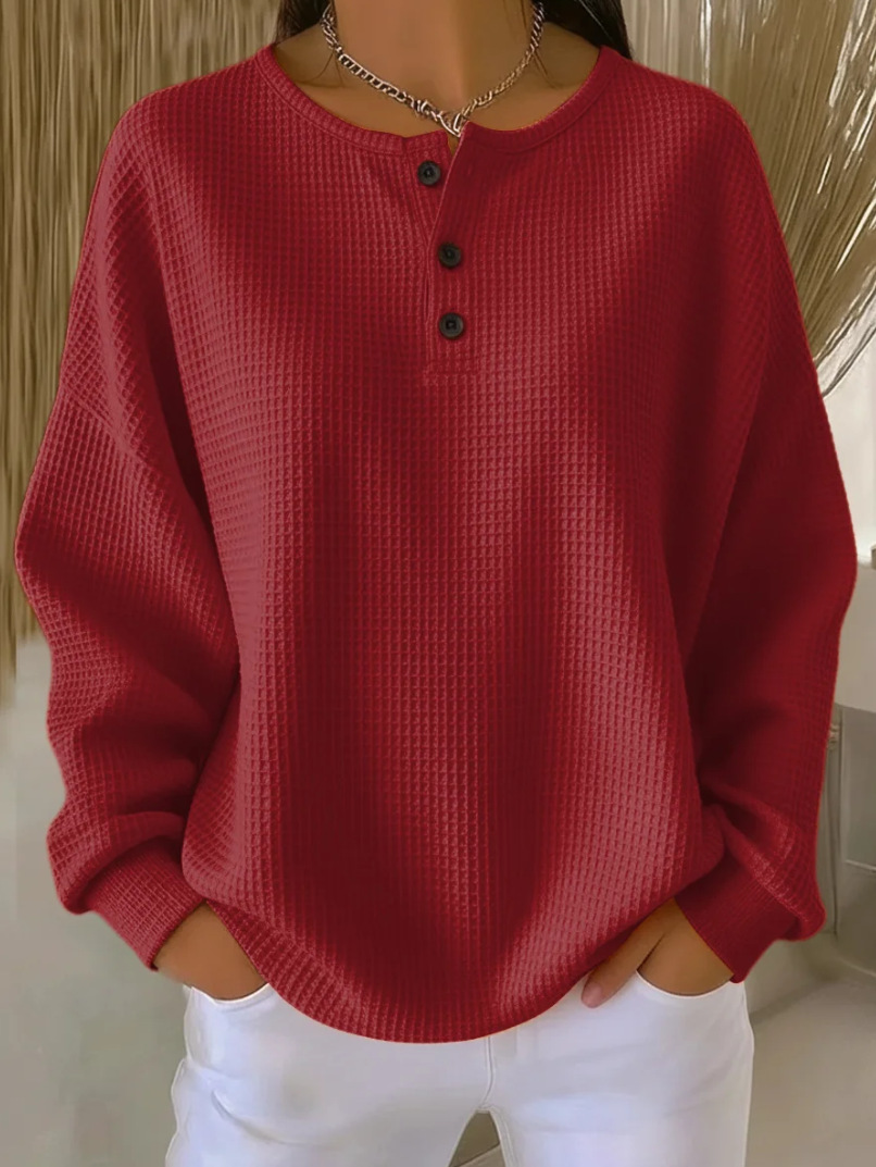 Women's Waffle-Texture Three-Button Top
