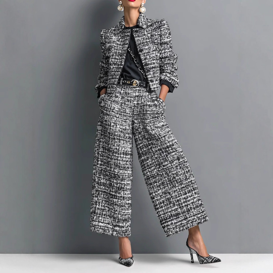 Women's Printed Jacket and Wide-Leg Pants Set