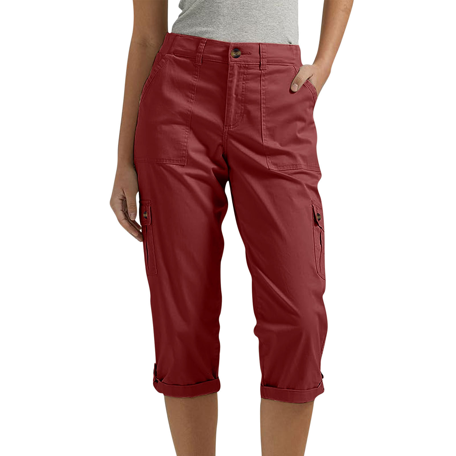 Women's Polyester Cargo Capri Pants