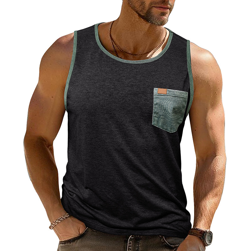 Black contrast-trim pocket tank top