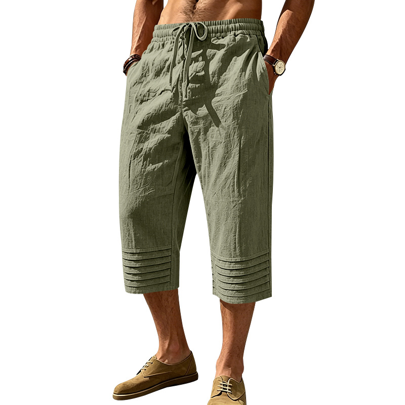 Army Green Cropped Linen Pants