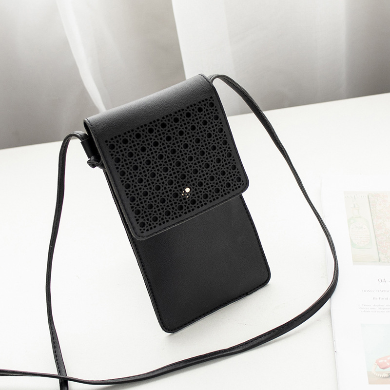 Black PU Crossbody Phone Pouch with Clear Window