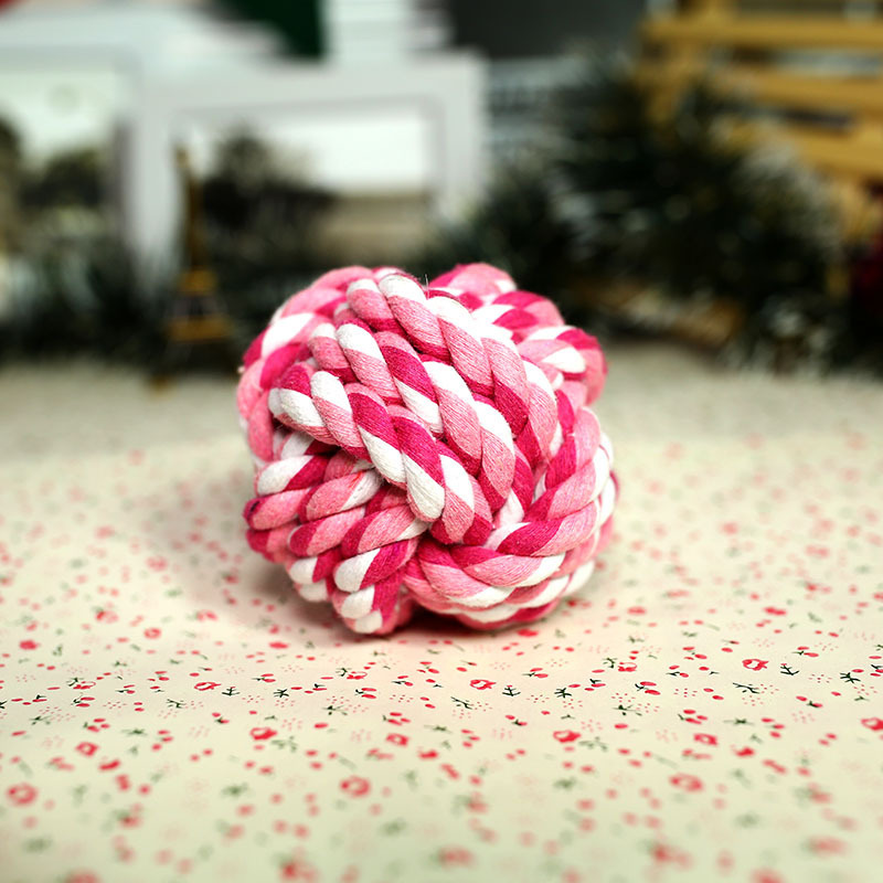 Pink-and-White Rope Ball for Dogs
