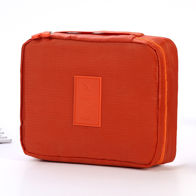 Orange Oxford-Cloth Zip Toiletry Bag