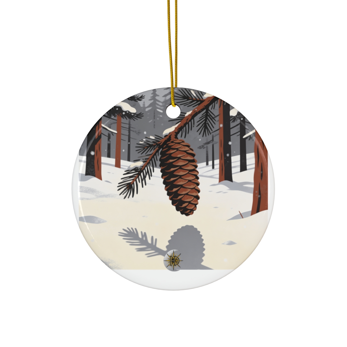 HD Winter Cone Ceramic Circle Ornament