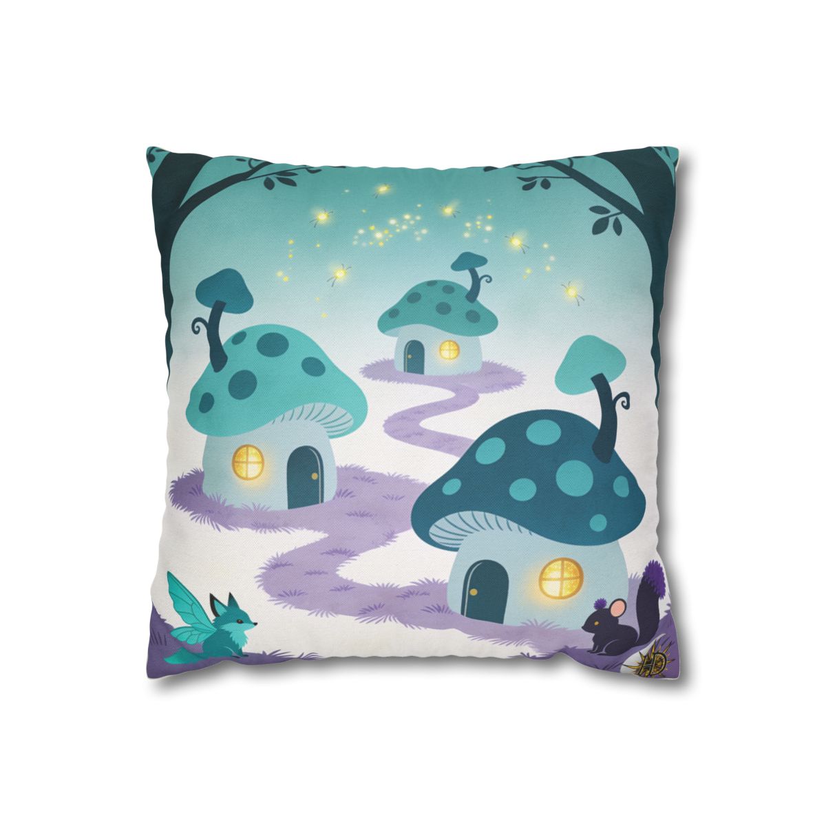 HD Firefly Mushroom Lane Square Polyester Pillow Cover