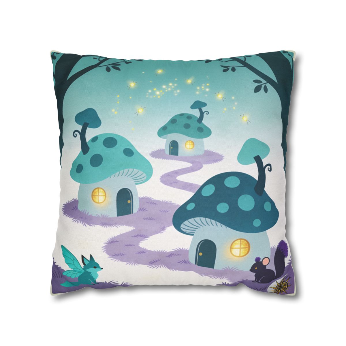 HD Firefly Mushroom Lane Square Polyester Pillow Cover — additional view