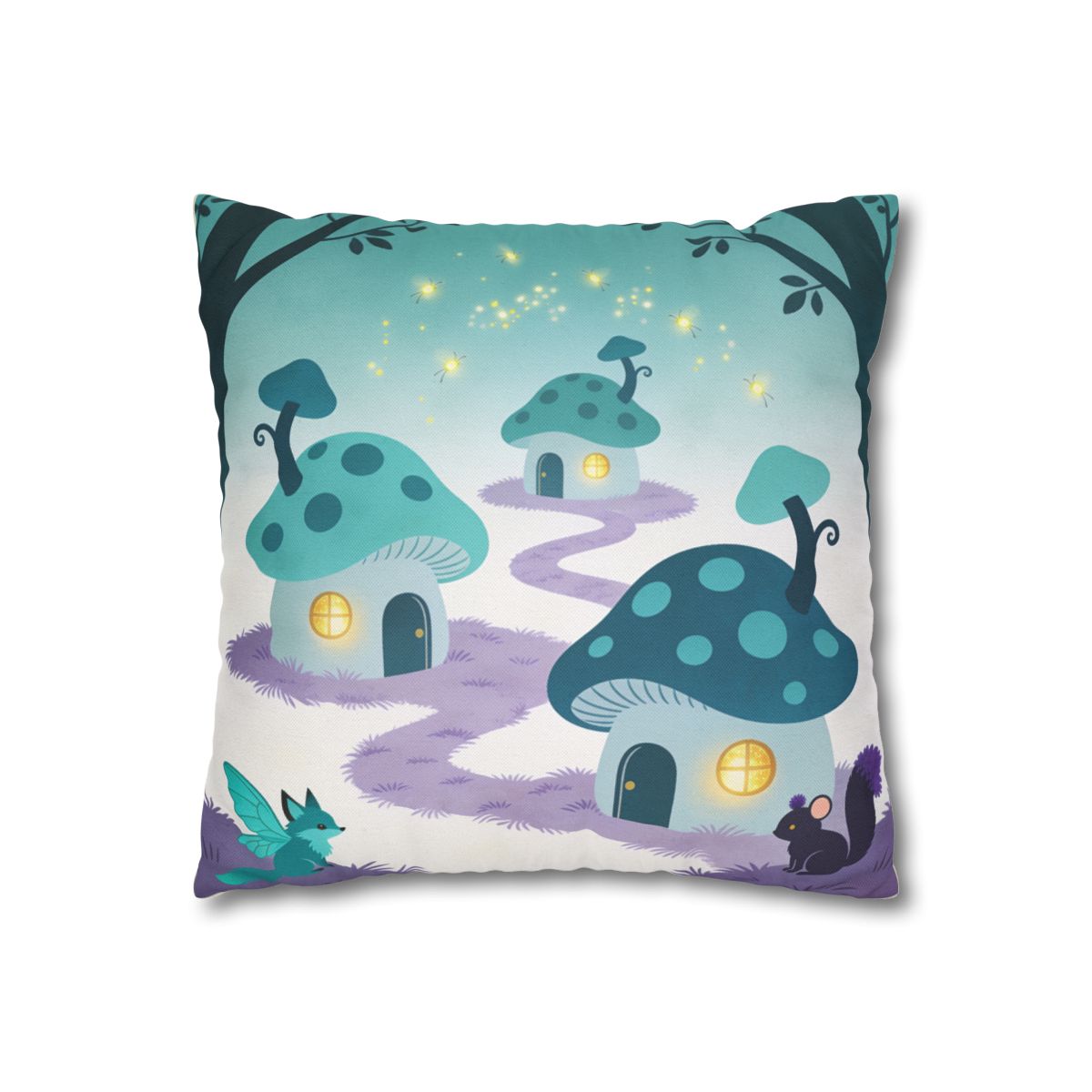 HD Firefly Mushroom Lane Square Polyester Pillow Cover — additional view