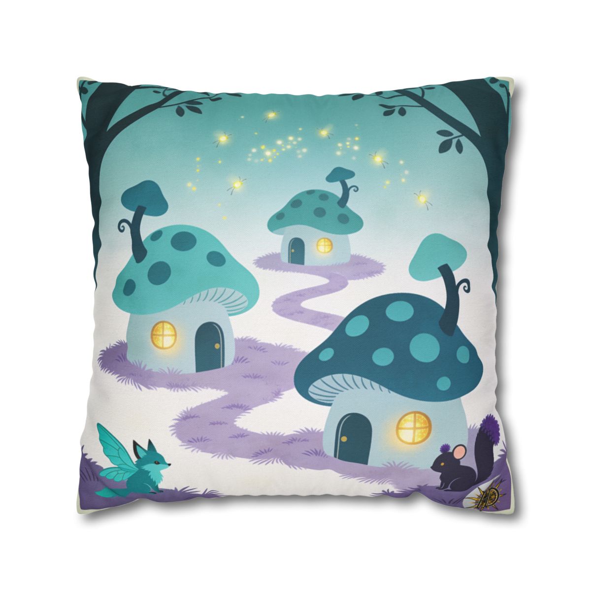 HD Firefly Mushroom Lane Square Polyester Pillow Cover — additional view