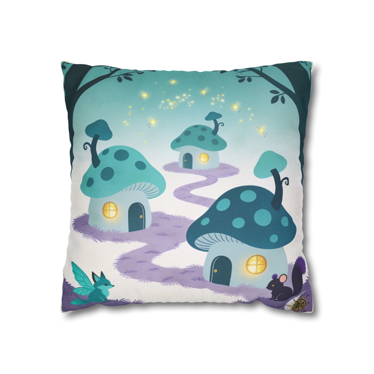 HD Firefly Mushroom Lane Square Polyester Pillow Cover — additional view