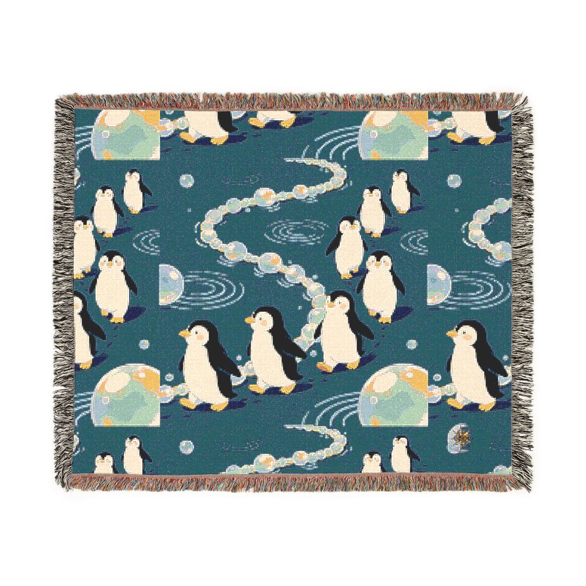HD Bubbletrail Penguins 100% Cotton Woven Blanket — additional view