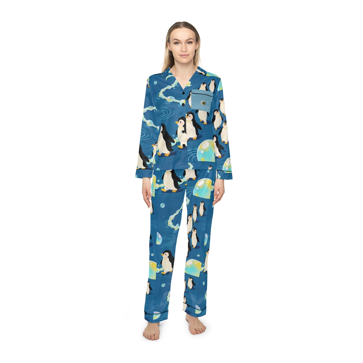 HD Bubbletrail Penguins Women’s Satin Pajama Set — additional view