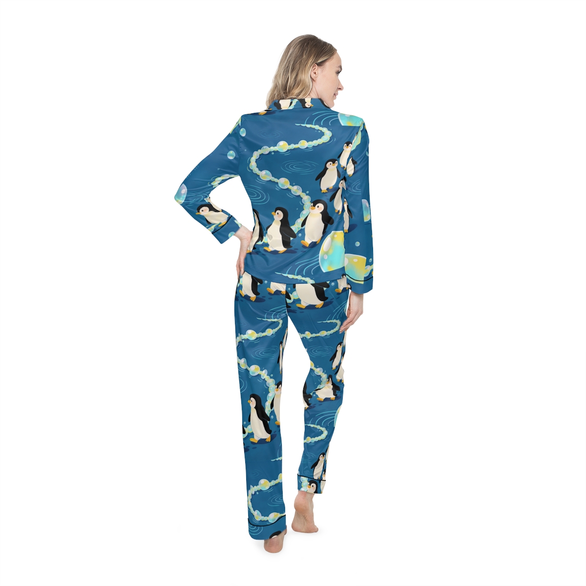 HD Bubbletrail Penguins Women’s Satin Pajama Set — additional view