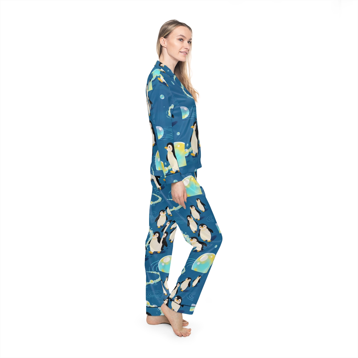 HD Bubbletrail Penguins Women’s Satin Pajama Set — additional view