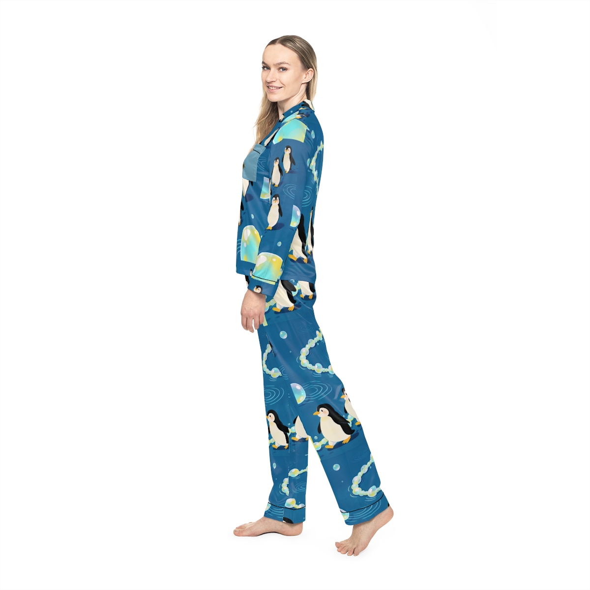 HD Bubbletrail Penguins Women’s Satin Pajama Set — additional view