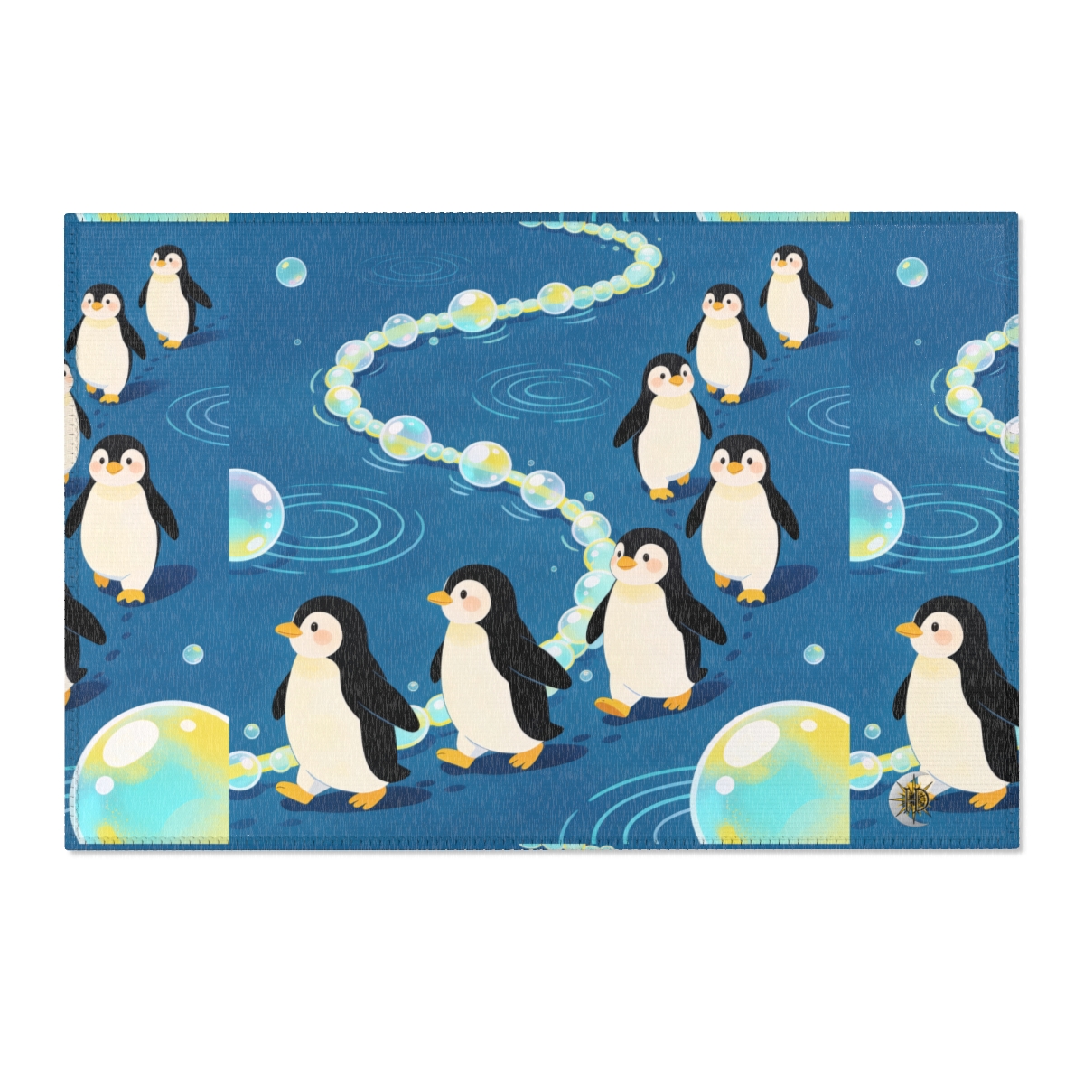 HD Bubbletrail Penguins Polyester Chenille Area Rug — additional view
