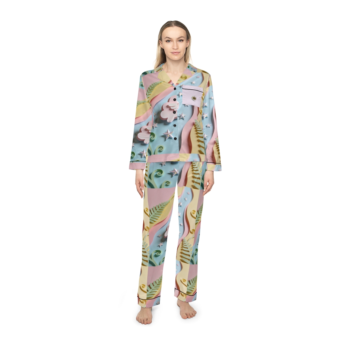 HD Pastel Cloudwing Women’s Satin Pajama Set — additional view