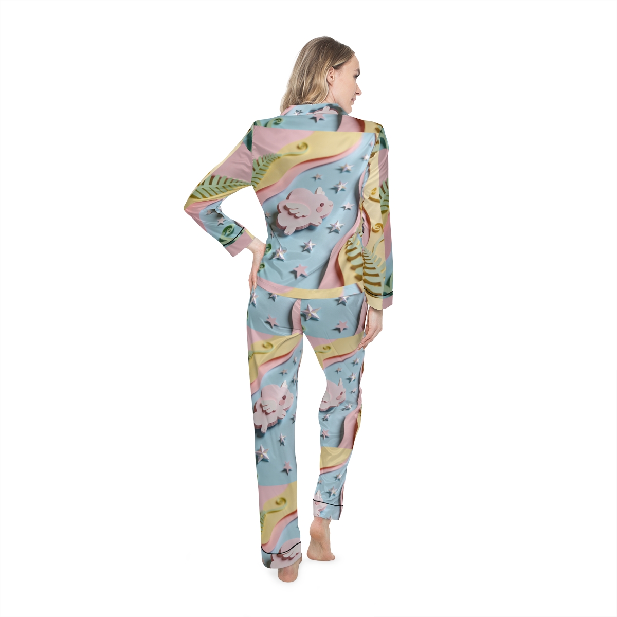 HD Pastel Cloudwing Women’s Satin Pajama Set — additional view