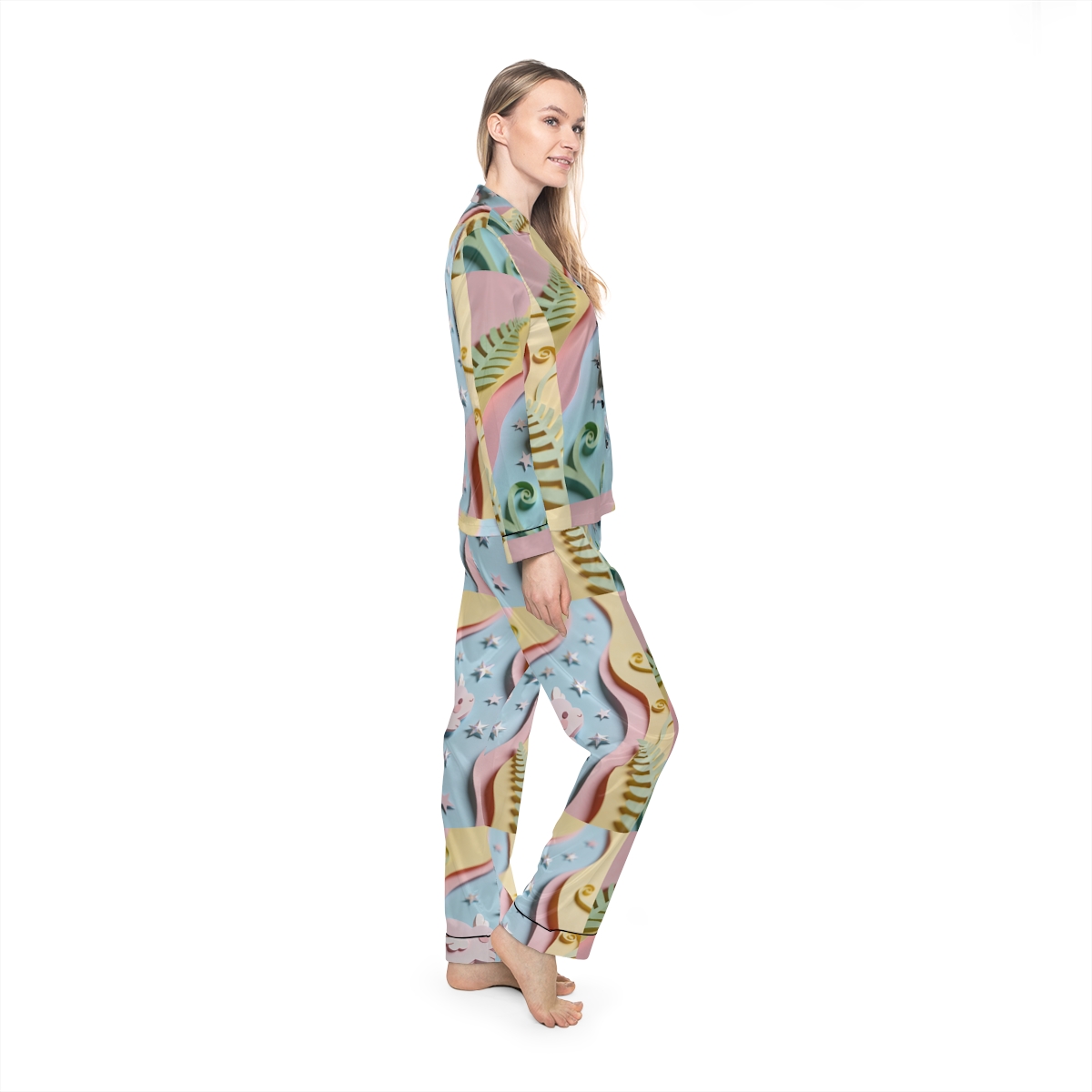 HD Pastel Cloudwing Women’s Satin Pajama Set — additional view