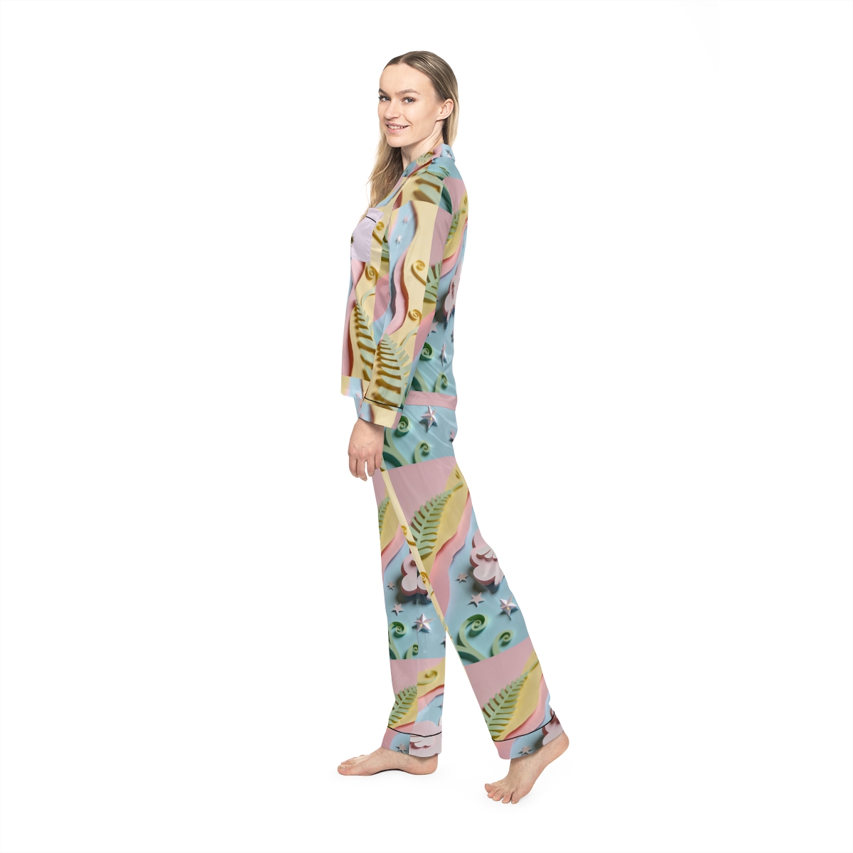 HD Pastel Cloudwing Women’s Satin Pajama Set — additional view