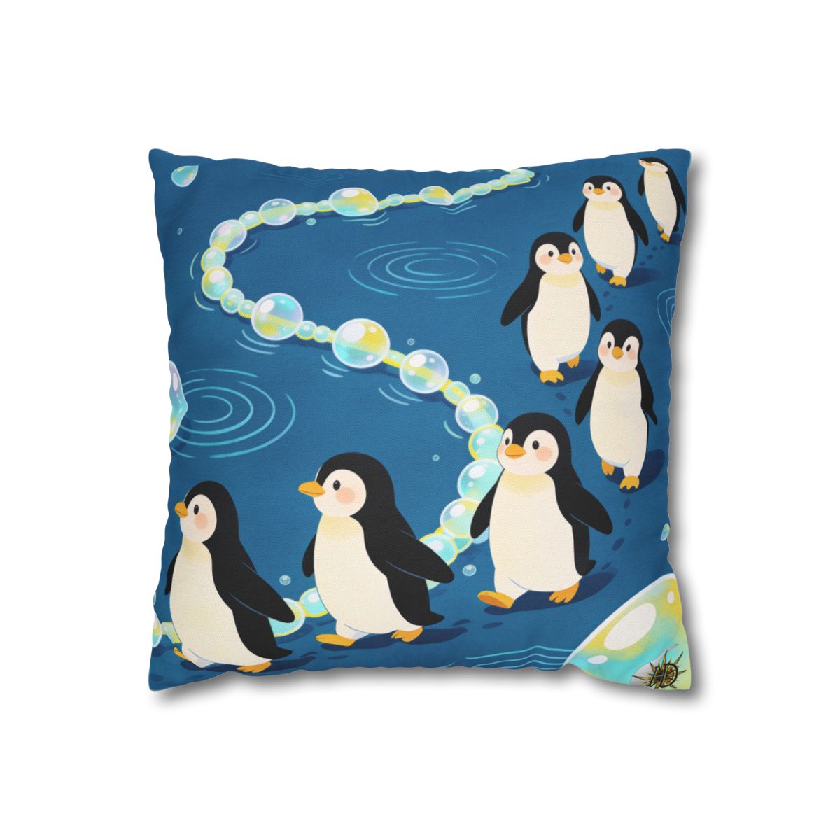 HD Bubbletrail Penguins Square Polyester Pillow Cover