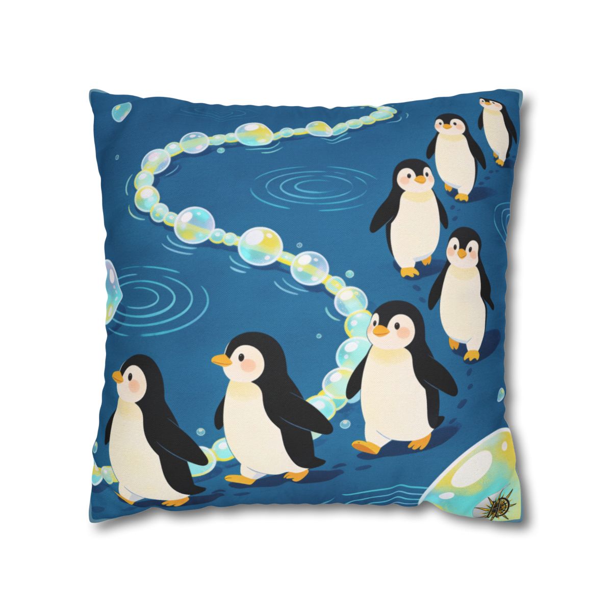 HD Bubbletrail Penguins Square Polyester Pillow Cover — additional view