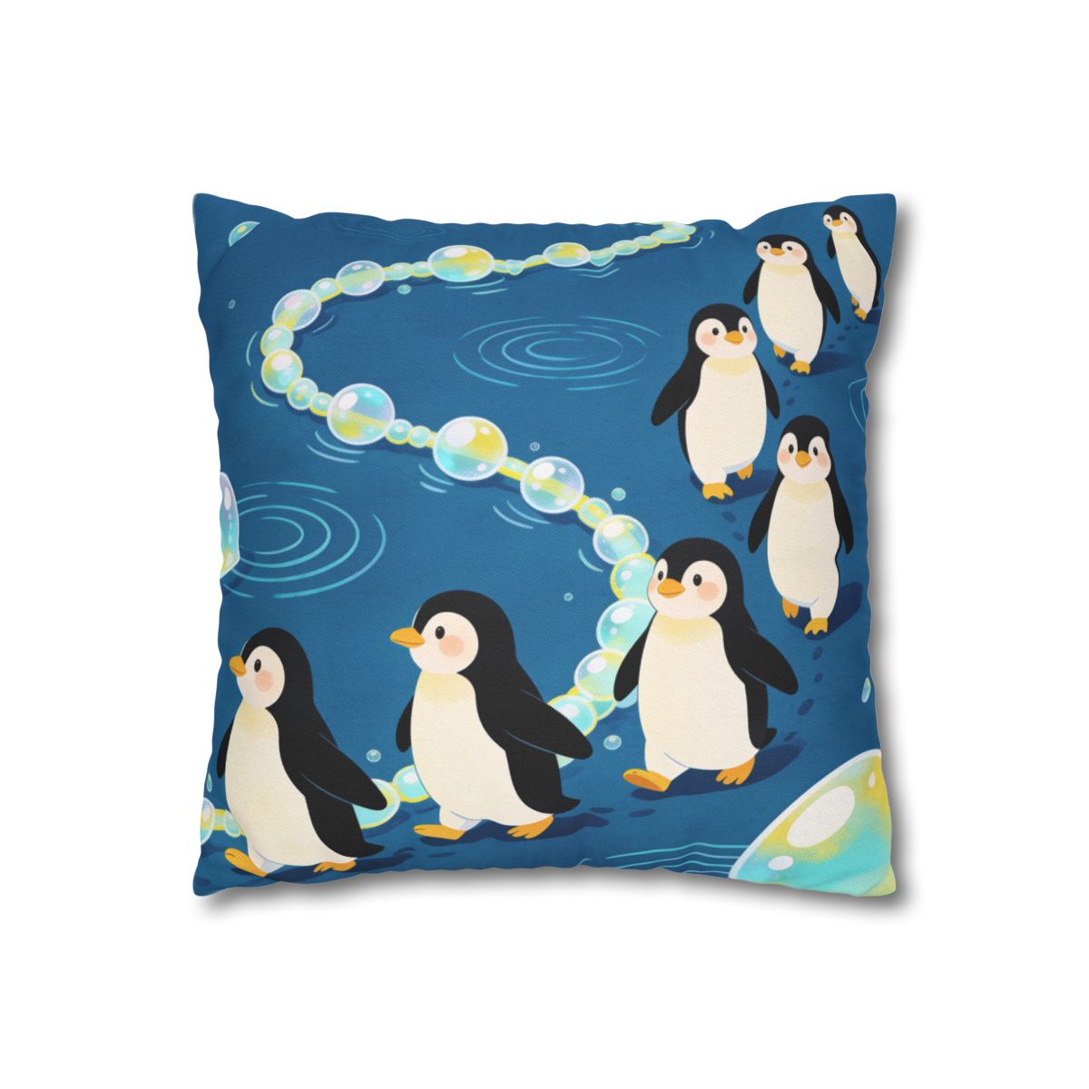 HD Bubbletrail Penguins Square Polyester Pillow Cover — additional view