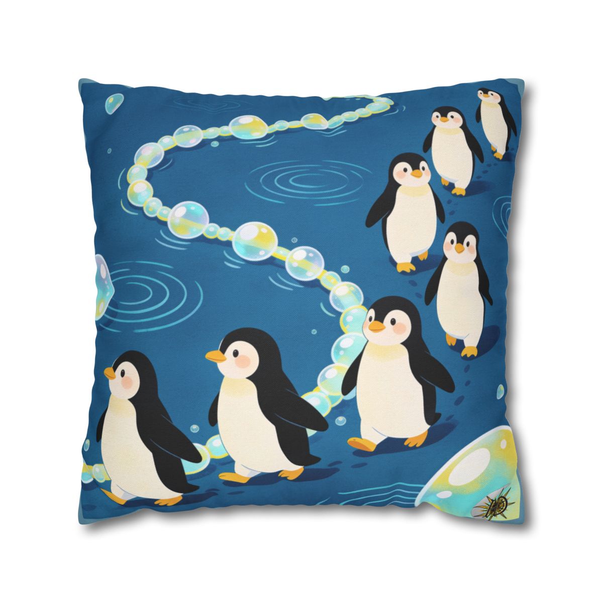 HD Bubbletrail Penguins Square Polyester Pillow Cover — additional view