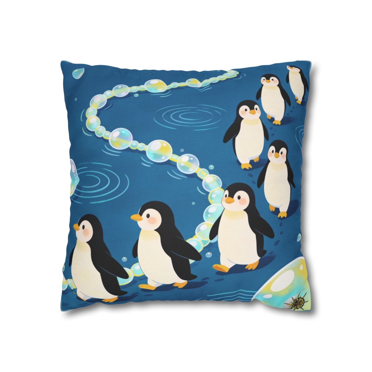 HD Bubbletrail Penguins Square Polyester Pillow Cover — additional view