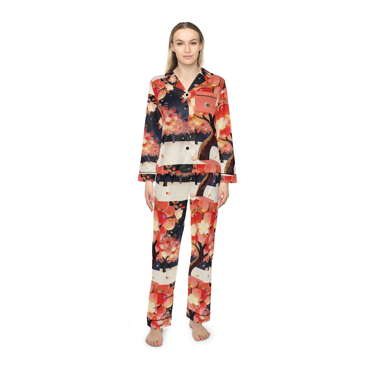 HD Emberblossom Orchard Women’s Satin Pajama Set — additional view