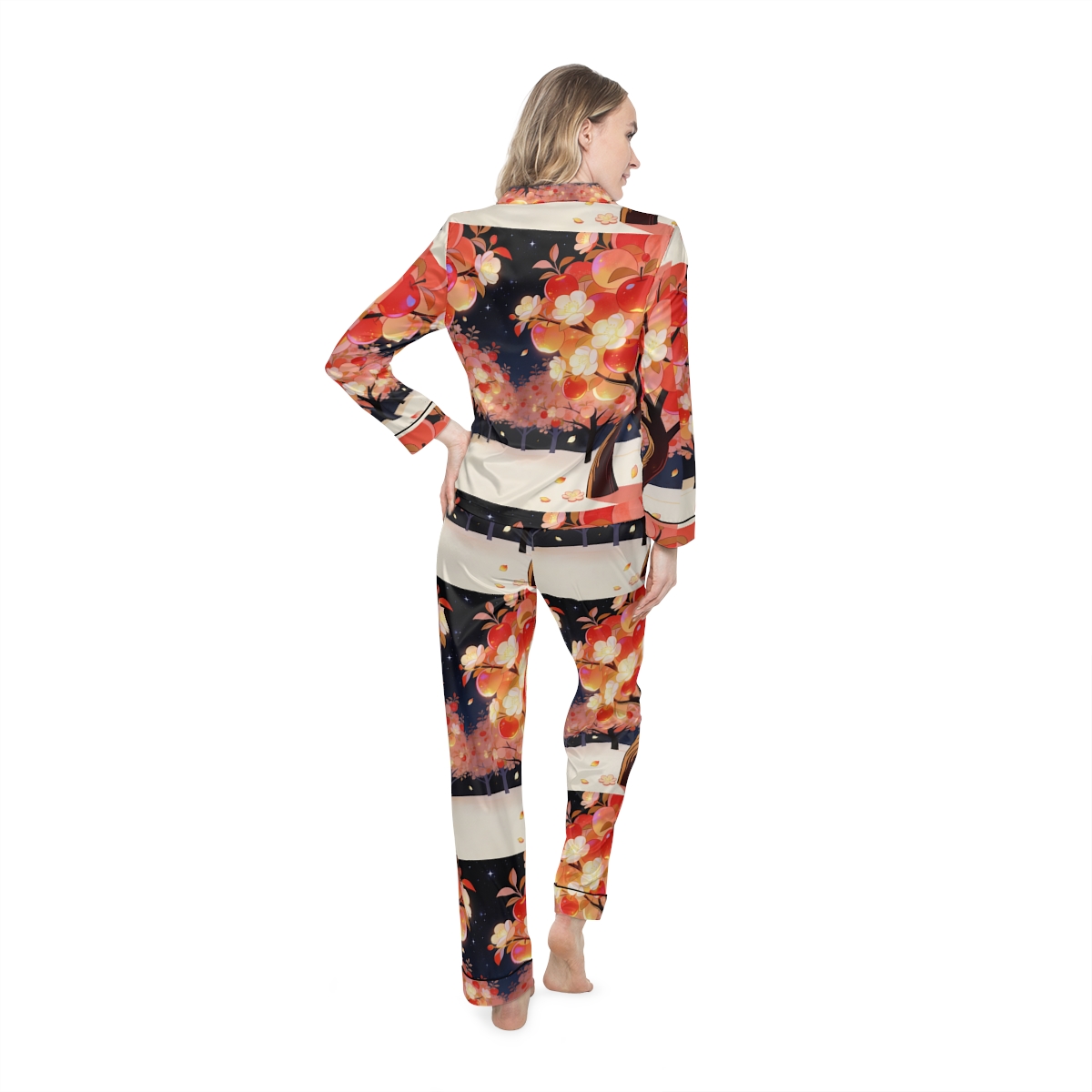 HD Emberblossom Orchard Women’s Satin Pajama Set — additional view