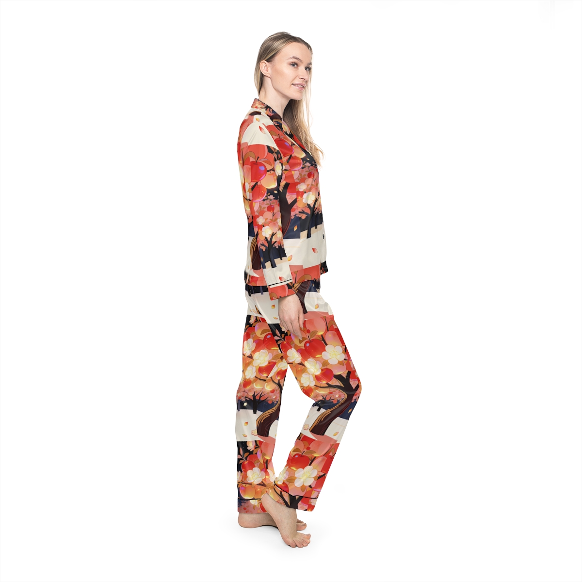 HD Emberblossom Orchard Women’s Satin Pajama Set — additional view