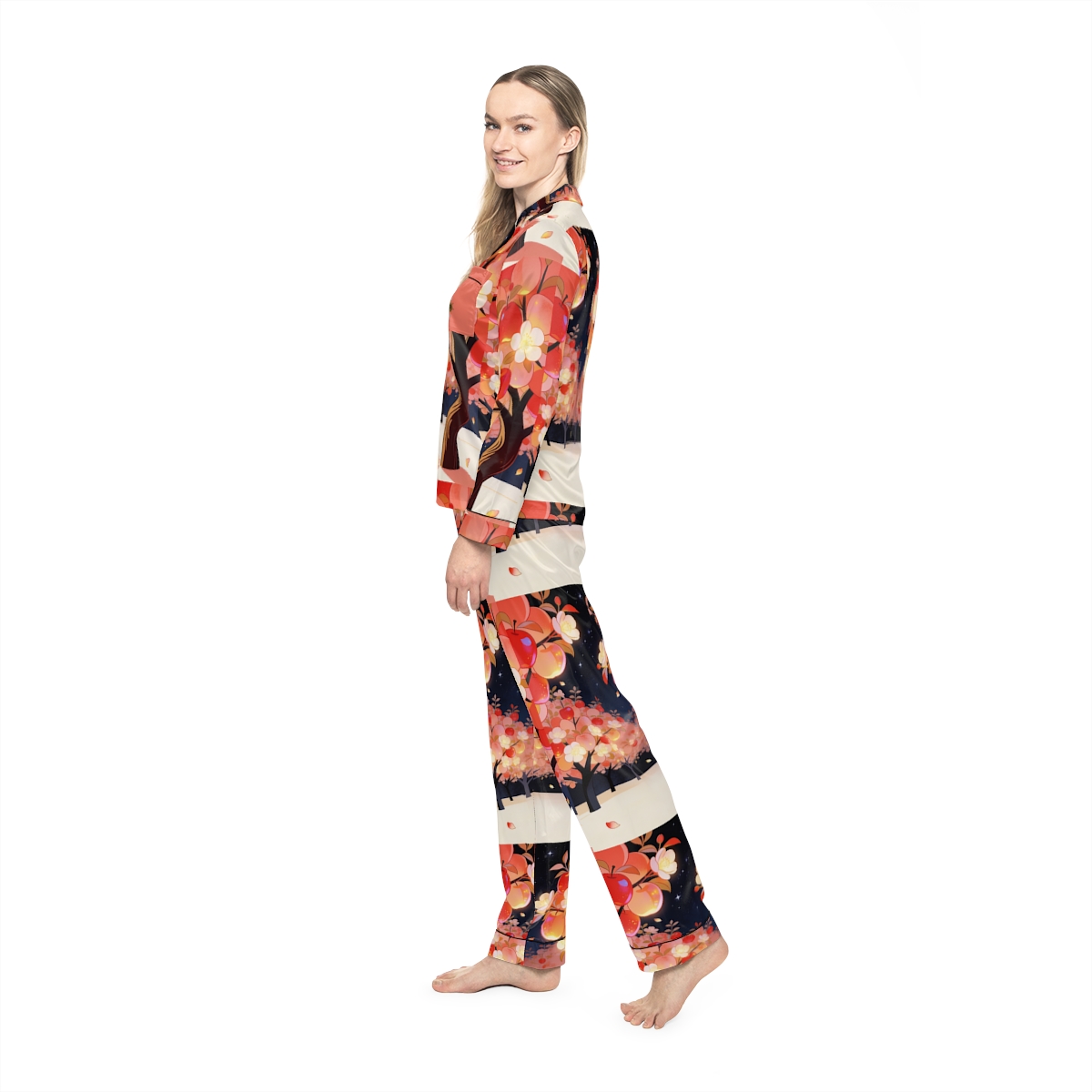 HD Emberblossom Orchard Women’s Satin Pajama Set — additional view