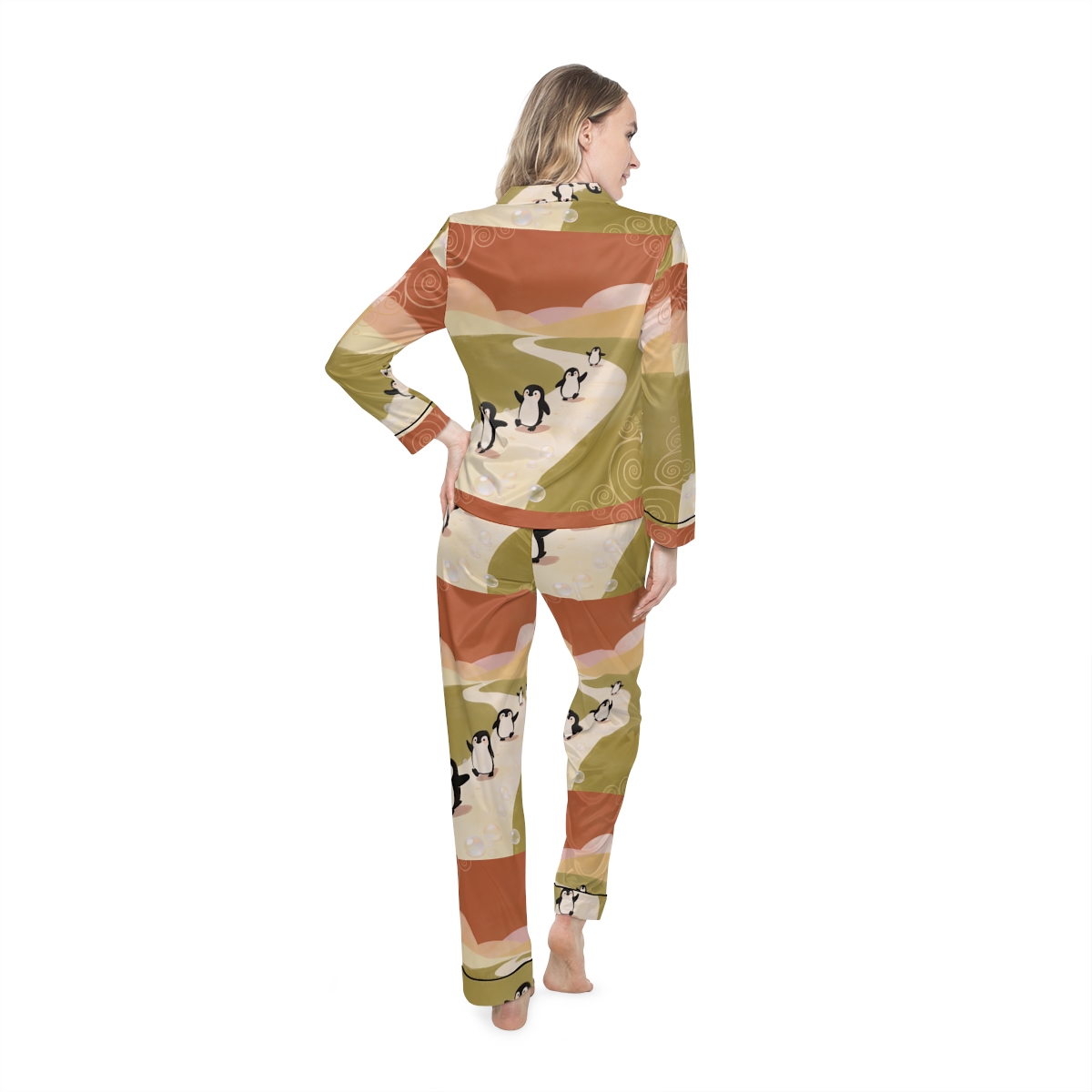HD Ambertrail Penguins Women’s Satin Pajama Set — additional view