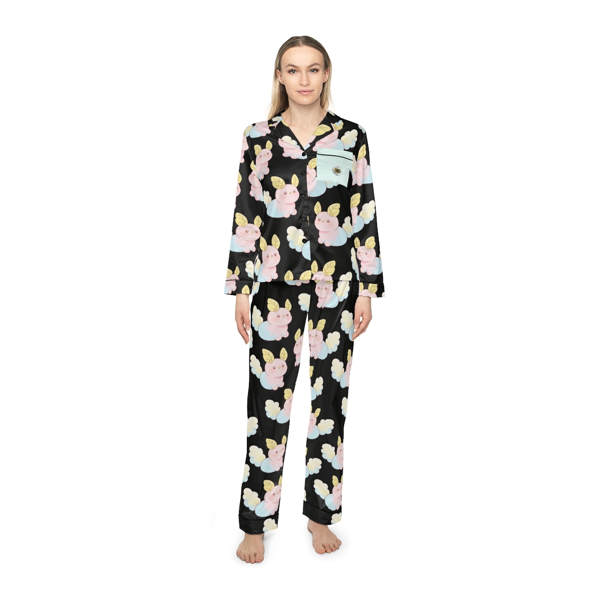 HD Pastel Leafpuffs Women’s Satin Pajama Set — additional view