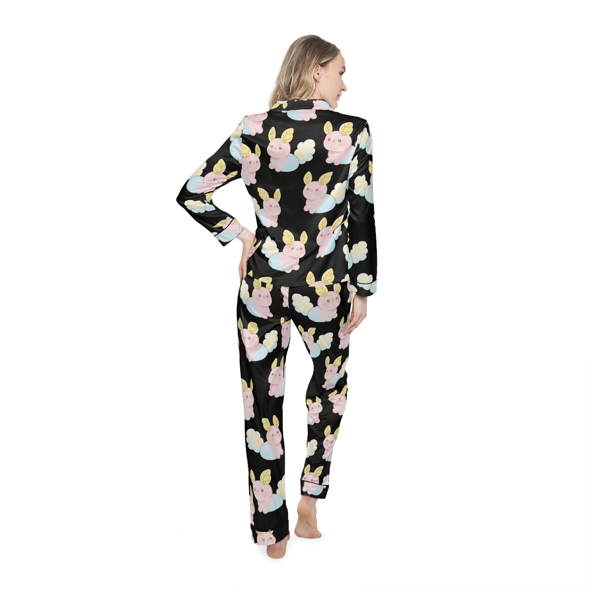 HD Pastel Leafpuffs Women’s Satin Pajama Set — additional view