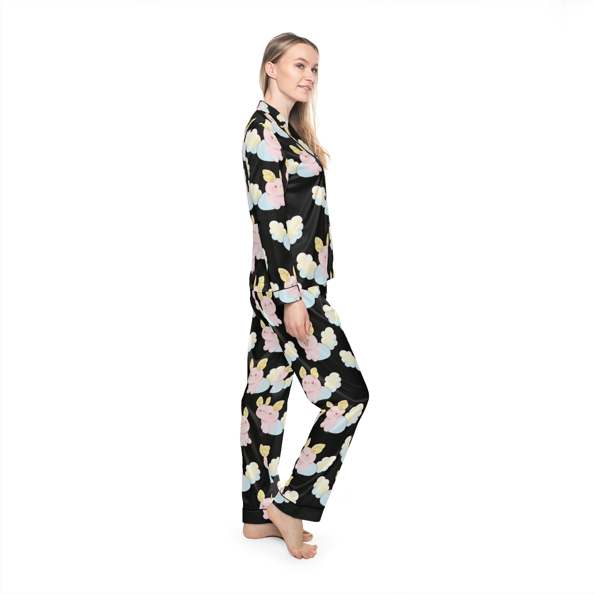 HD Pastel Leafpuffs Women’s Satin Pajama Set — additional view