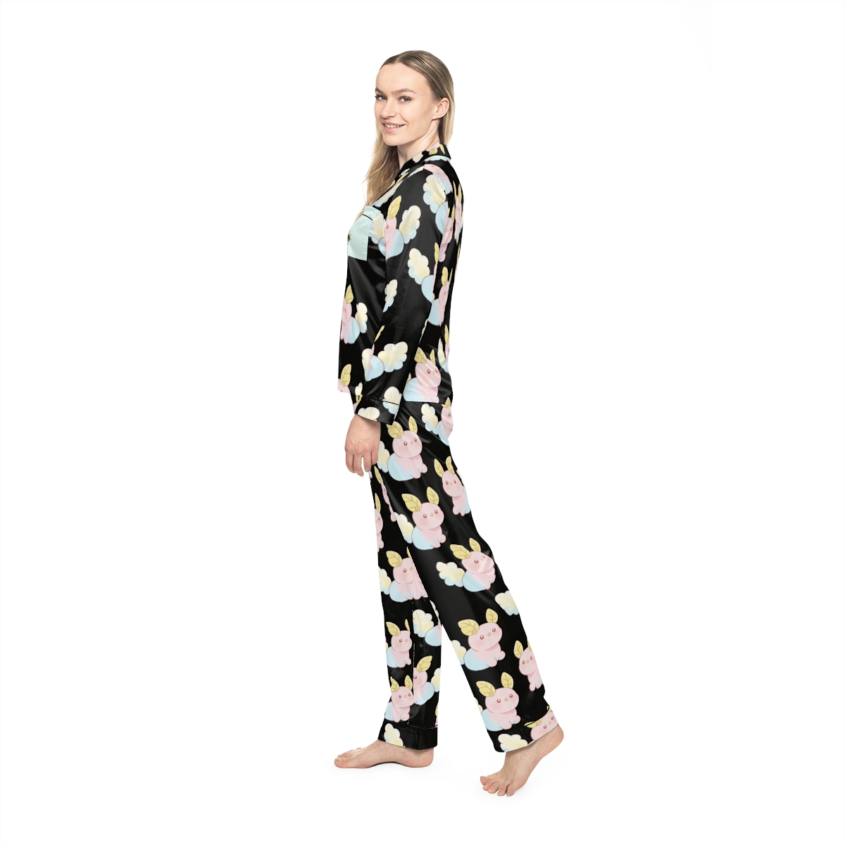 HD Pastel Leafpuffs Women’s Satin Pajama Set — additional view