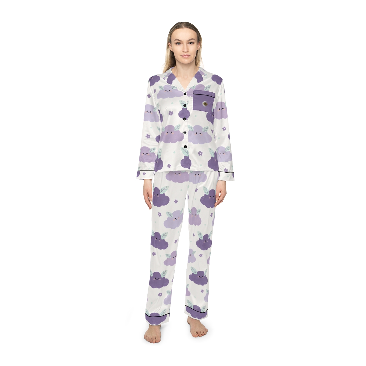 HD Lavender Leafcloud Women’s Satin Pajama Set — additional view