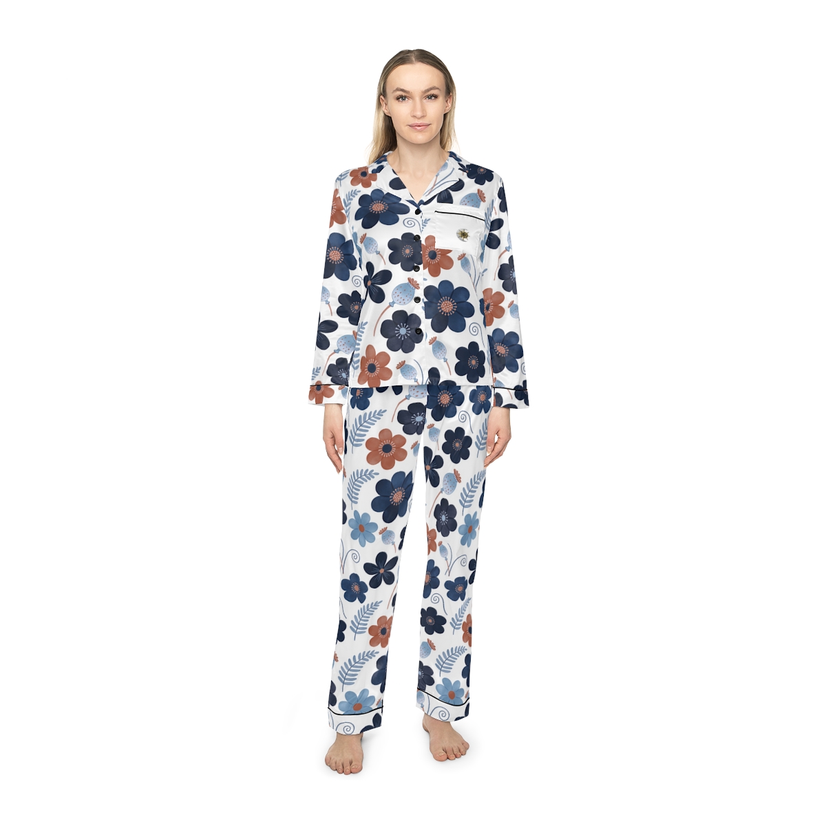 HD Midnight Meadow Florals Women’s Satin Pajama Set — additional view