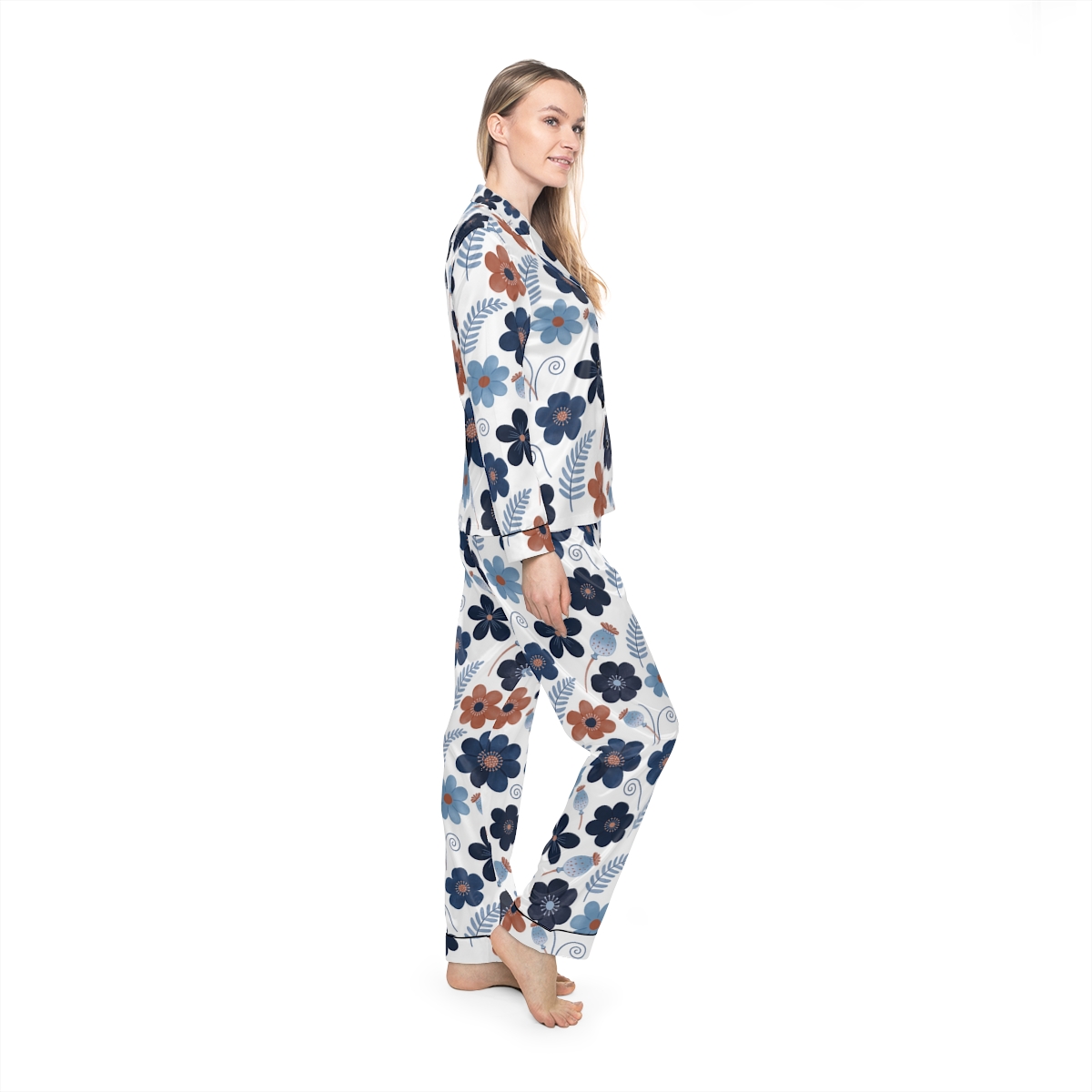 HD Midnight Meadow Florals Women’s Satin Pajama Set — additional view